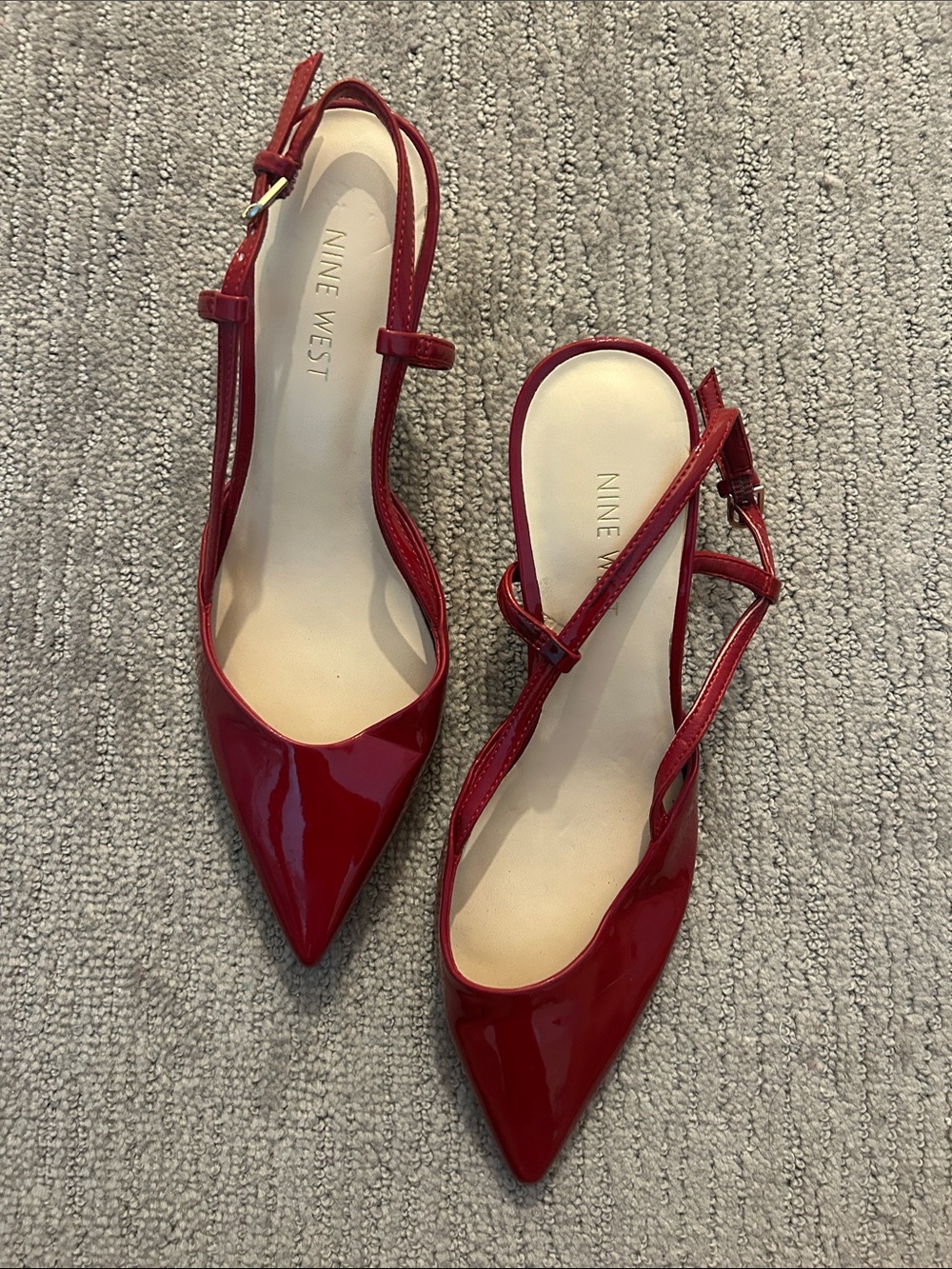 Nine West Red Patent Slingback Pointed-Toe Heels